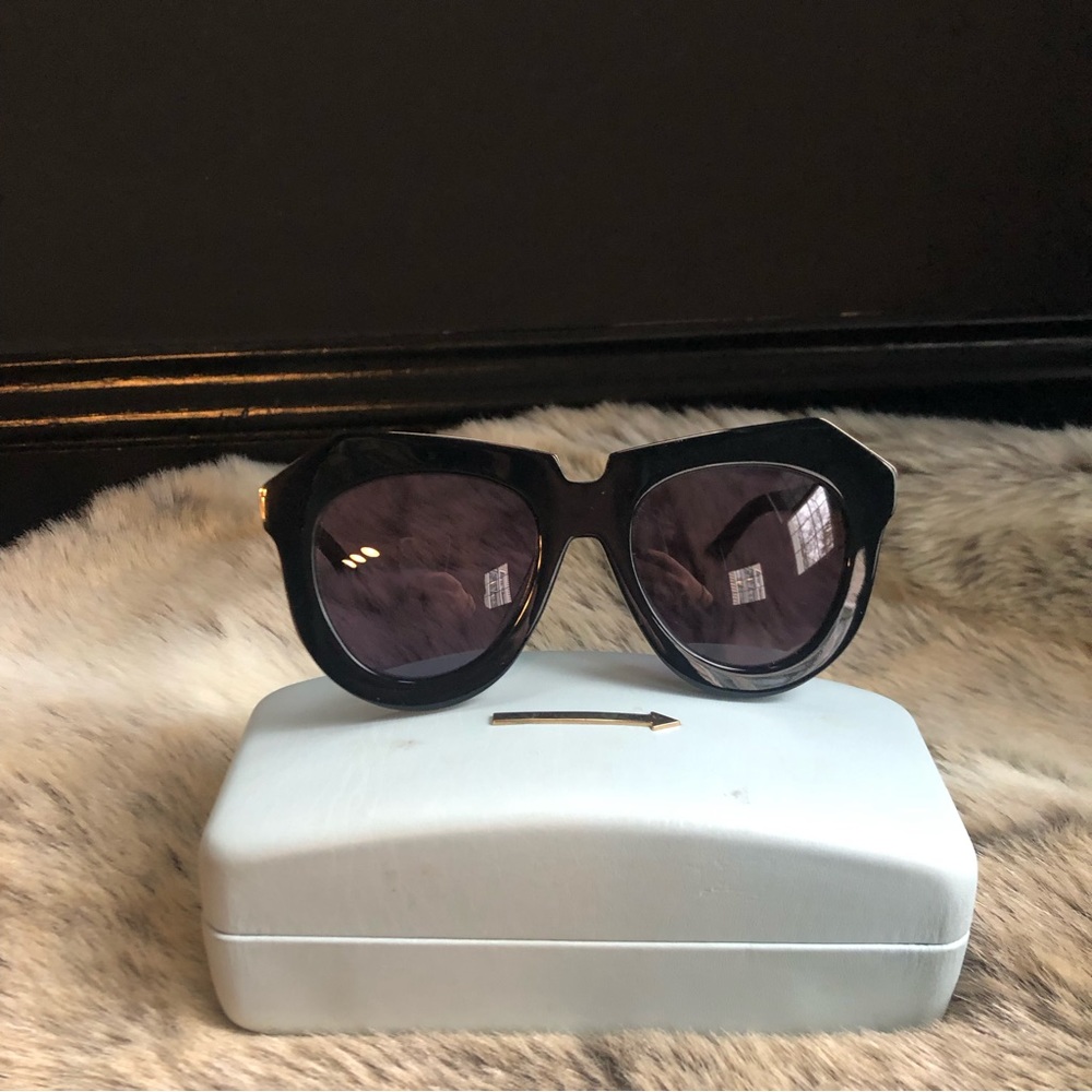 Karen Walker Sunglasses One Meadow Black and Gold Oversized Auth w Tags & Case
